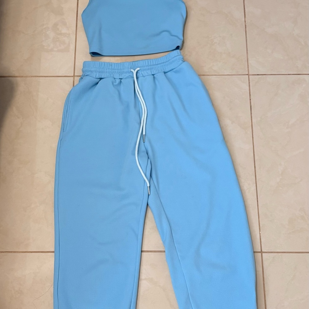 SHEIN Sky Blue Crop Tank and Drawstring Joggers Set